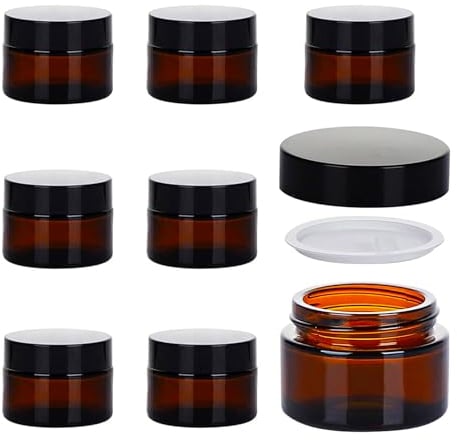 volila Pot Vide Cosmétiques - Pot de Creme en Verre pour Voyage (Pack de 8, 30ml) - Pot Creme Vide avec Couvercle et Spatule Creme Cosmetique - Contenant Cosmetique Vide en Verre avec Protection UV