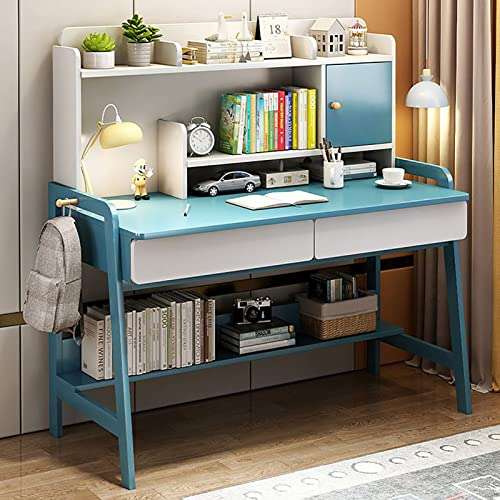 Computertisch mit Ablagefach und 2 Schubladen, 40-Zoll-Schreibtisch im modernen, einfachen Stil, Arbeitstisch, kompakter Arbeitsplatz, Laptop-Schreibtisch für das Heimbüro, Blau
