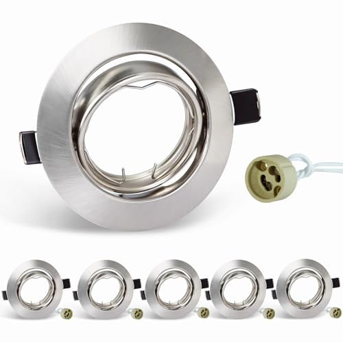 SCNNC Einbaustrahler GU10 Metall Einbaurahmen inkl. GU10 Fassung 230V, 30° Schwenkbar LED Deckenspot 68MM Lochdurchmesser, GU10 Rahmen Rund für Einbauleuchten Einbauspots, 6 Sätze