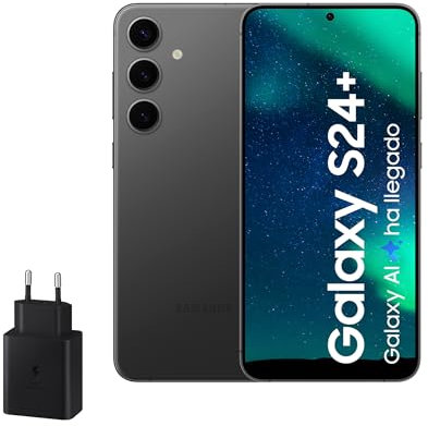 Samsung Galaxy S24+ y Cargador 45W, Móvil con IA, Smartphone Android, 12GB RAM Más Rápida, 256GB Almacenamiento, Cámara 50MP, Gran Pantalla, Batería Larga Duración, Negro Onyx (Versión Española)