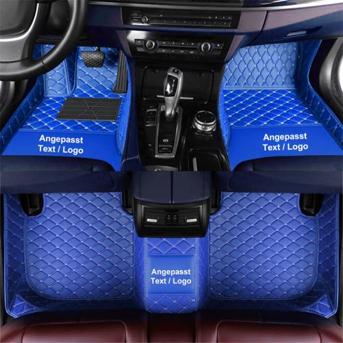 Anpassen Fußmatten für Volkswagen Tiguan Passat T-ROC T-Cross Amarok New Beetle EOS CC Up Jetta ID4,PU-Leder Allwetter rutschfeste wasserdichte Auto Fussmatten Set (Blau)