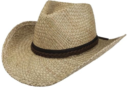 LIPODO Sombrero de Paja Palmhurst Cowboy Mujer/Hombre - Vaquero Sol Verano con Banda Grosgrain Primavera/Verano - M (56-57 cm) Natural