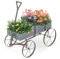 TANGZON Wagon Garden Planter, Decorative Plant Pot Stand with Rotatable Handle & 4 Wheels, Indoor Outdoor Wooden Flowers Wagon Cart for Park, Backyard and Patio (Grey)