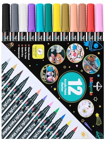 Jmoryd 12 Acrylic Paint Pens Markers for Rocks Painting Glass Stone Wood Ceramic Craft Supplies Great for Christmas Easter Egg Pumpkin Markers