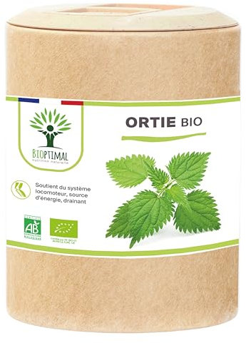 Ortie Bio - Bioptimal - Complément Alimentaire - Silicium Organique - Poudre de Feuille Ortie Pure - Articulation Peau Circulation - 250 mg/gélule - Cultivé en France - Certifié Ecocert - 200 gélules