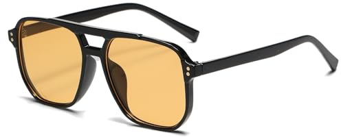 YAMEIZE Retro Pilot Sunglasses for Women Men 70s Square Vintage Oversized Double Bridge Sunglasses UV400 Protection