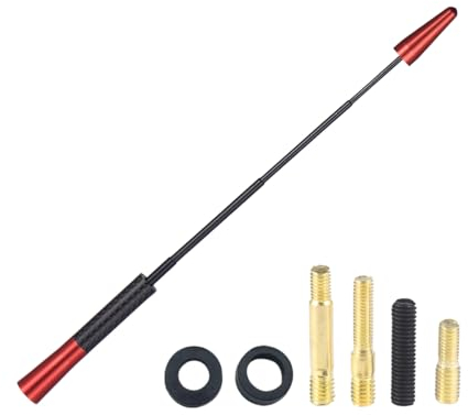 CGEAMDY Autoantenne, Radio Antenne Teleskop FM, Einziehbare Antenne Aus Kohlefaser, Autoradio Auto Dachantenne Kurz Mit Starker FM/AM Empfangsfunktion(Rot)