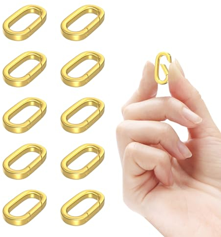 Goiern 10 Stück 18K Gold Plattiert Oval Verschluss, Carabiner Halskettenverschlüsse Kettenverschluss, Federspaltringe Perlenhalskette Verstärker für Schmuckfunde Halskette