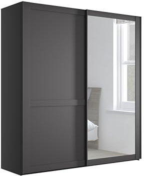 WIEMANN Schwebetürenschrank Landhausstil Kleiderschrank 200cm breit, mit Spiegeltür, Graphit Dekor, Höhe 217cm, Marlow