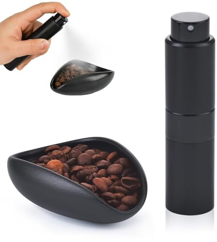 Qaestuan Juego de Taza Dosificadora de Granos de Café, Cuenco Dosificador de Cerámica con Botella Pulverizadora RDT, Kit de Bandeja Dosificadora de Cerámica, Accesorios de Barra de Café, Regalo