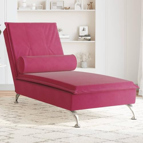Homgoday Chaiselongue Massagemöbel mit Rollenkissen, rot, aus Samt, Sonnenliegen, Schlafsofa, Pool-Liege, Sonnenliege für den Garten