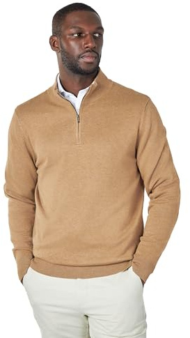 Xposed Tan 100% Cotton Knit Zip Neck Jumper [JUMPER-769-CAMEL-XL]