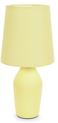 ValueLights | Sunshine Yellow Ceramic Base Table Lamp with Tapered Fabric Lampshade Bedroom Bedside Light | Table Lamps, Home Décor & Improvement Essential | Included LED Bulb