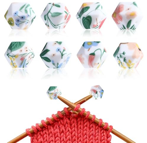 AOZUO 8 Stück Maschenstopper für Stricknadeln, Nadelspitzenschutz mit Blumenmuster Stricknadelstopper, Stricknadel Schutzkappe Strickzubehör passend für Nadeln der Größen (3–9 mm)