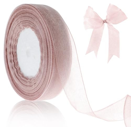 Prasacco 1 rouleau de ruban en organza rose 45 m x 25 mm Ruban cadeau en organza transparent rose décoratif pour cadeaux, bouquets, anniversaires, mariages, Noël, cheveux, bricolage