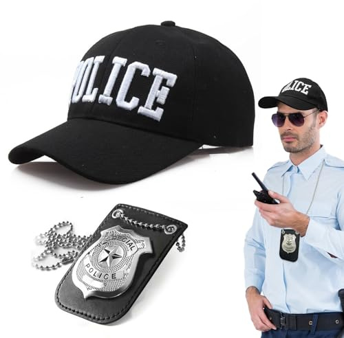TUONYIS 2-teiliges Polizei-Kostüm, Polizei-Kostüm, Kostüm-Set, Herren, Polizei-Outfit, Erwachsene, Kinder, verstellbar, Polizei, Baseballmütze, Abzeichen, Halloween, Kostüm, Zubehör, Cosplay-Party