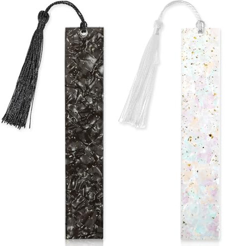 JIEYAO 2 Stück Glitzernde Lesezeichen mit Quaste aus Kunstharz, Lesezeichen aus Epoxid-Goldfolie Marmorstruktur Lesezeichen Personalisiert Lesezeichen Geschenke für Buchliebhaber(schwarz+weiß)