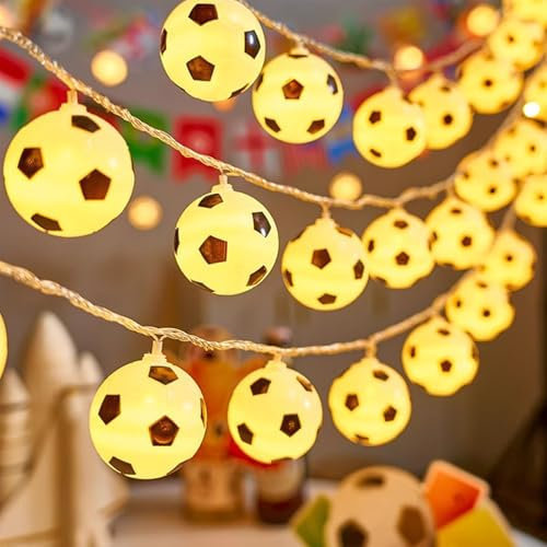 Fußball Lichterkette,1.5M 10LED Kinderzimmer Lichterkette,LED Lichterkette Fußball Design Batteriebetrieben,für Themenparty,Weihnachten,Inneneinrichtung,Party Deko