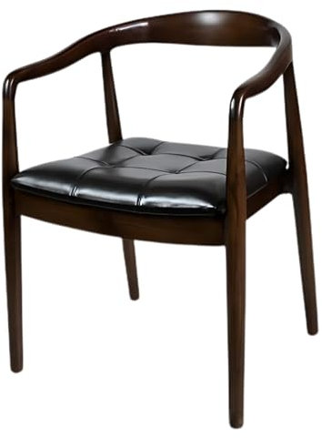 Antyki24 Dunkelbrauner Sessel – Hochwertiger Holzstuhl mit Lederbezug – Klassischer Ledersessel mit bequemen Armlehnen für Wohnzimmer, Büro und Lounge