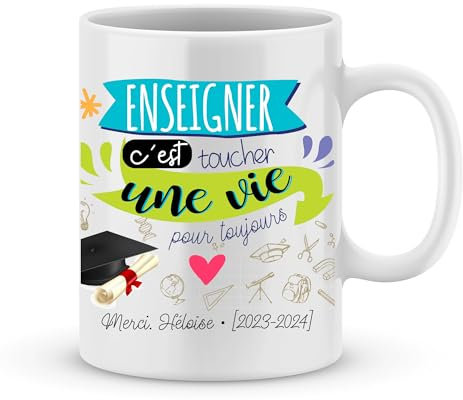 Joli Mug | Mug personnalisé pour Maîtresse avec prénom - Cadeau original et unique pour l'enseignante - Idéal pour la fin d'année scolaire (Maîtresse 2)