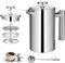 Eidoct 350ml Stainless Steel Double Wall Heat Resistant Coffee Press, Double Walled Insulation French Press Cafetiere, 3 Level Filter Double-Walled Insulated Stainless for Home and Office