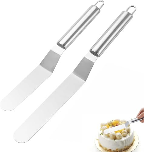 Set of 2 Stainless Steel Angled Palette Cake Large (6 Inches/8 Inches), Cake Spatula Stainless Steel for Smoothing, Spreading Palette for Cake Set, Silver, Cake Stripper for Cakes, Cream, Butter