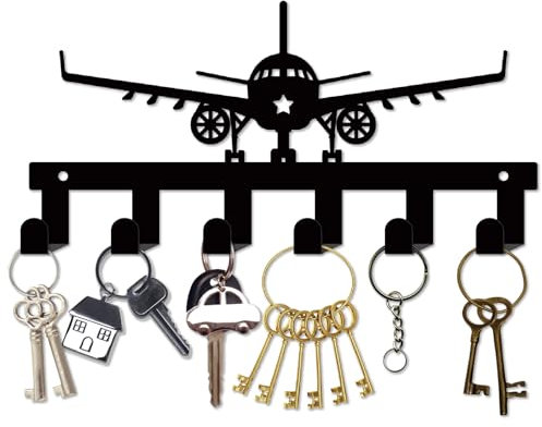 CREATCABIN Dekorative Kleiderhaken Metall Schlüsselhalter Wandmontage Flugzeug Design Schwarzer Hut/Handtuchhalter Organizer Wandkunst Dekor Mit 6 Haken Aufhängen Im Eingangsbereich Wohnzimmer 27x13cm