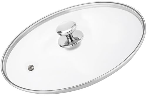14 Inch Glass Lid For Pots, Pans and Skillets, Clear Glass Lid Replacement with Steam Vent, Universal Stainless Steel Covers For large Frying Pan,Stock Pot,Cast Iron Skillets and Woks, 36cm