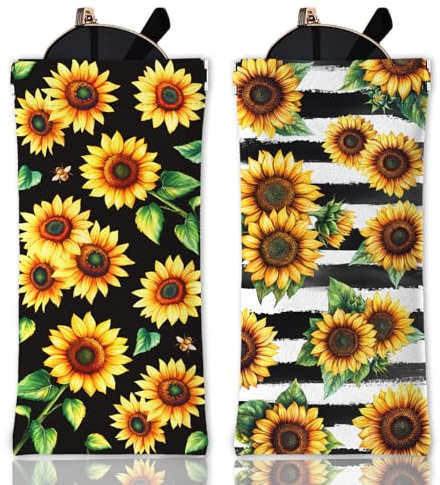 GLOBLELAND 2 Pièces Étui à Lunettes en Cuir PU Souple Plante Étui à Lunettes de Voyage Haut de Serrage Étui à Lunettes Portable pour Montres Téléphones