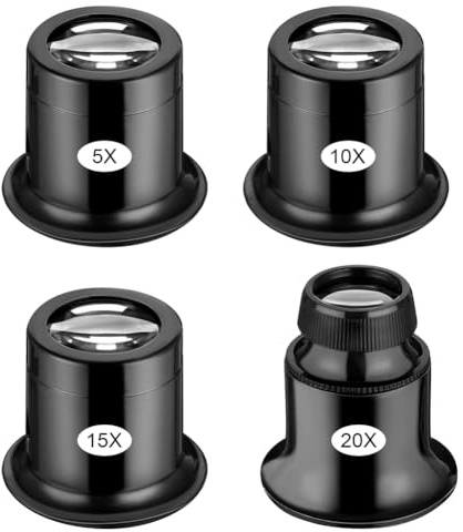 Elqubkan 4 Stück Juwelierlupe 5X/10X/15X/20X Lupe Tragbare Handlupe Kuppeloptik Linsenlupen Lupe
