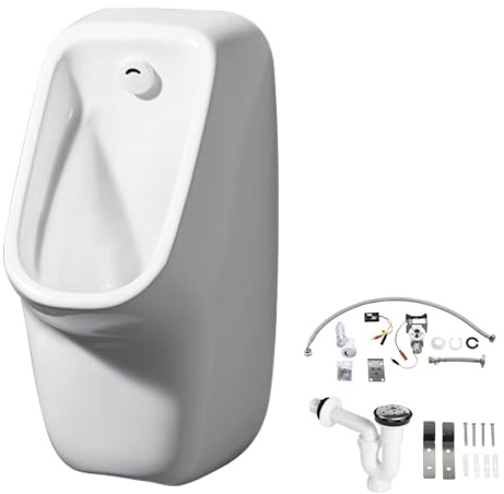 Wc Orinatoio Sospeso Bianco, Scarico Automatico con Sensore, WallDrainage, Orinatoi in Ceramica per Uomo a Prova di Fuoriuscita Durante La Notte, per Casa, Centri Commerciali, Bar, Uffici