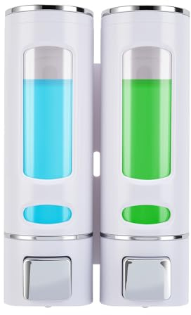 MEKOTRIN Soap Dispenser Bathroom Shampoo and Conditioner Dispenser Wall Mounted 400ML*2 Container for Shower Gel Washing Up Liquid ABS No Drill Bathroom Accessories Set(White)