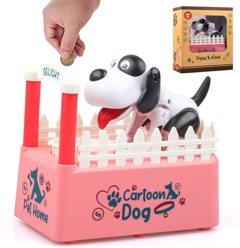 RNPKZ Hungriger Hund Spardose, Hundesparschwein,Hungry Dog Sparschwein,Hungrige Spardose Kinder Spardoses,Niedliche Hundsimulierung Zaun Coin Box,Hund Frisst Geld,Geburtstagsgeschenk für Kinder (Rot)