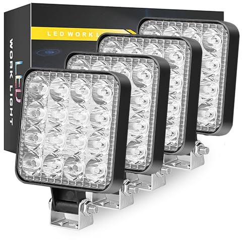 AXVRAV 4 Stück LED Arbeitsscheinwerfer 12V 48 W, 1200 LM, Quadrat Offroad Zusatzscheinwerfer, IP65 Wasserdicht, Auto Scheinwerfer für Bagger Traktoren Schlepper ATV Lkw
