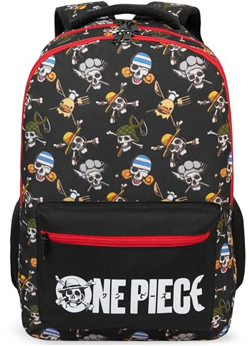 Get Trend One Piece Schulranzen Kinder mit Schlüsselanhänger, 46CM Rucksack Kinder Jungen und Mädchen für Ausflug, Uni, Sport Backpack (Schwarz/Multi)