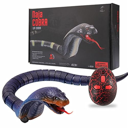NPLSEO FANFX Remote Control Snake Toy, Realistic RC Cobra Naja, Rechargeable Electric Snake with Flickering Tongue, Flexible Body, Infrared Remote for Kids, Pets, Pranks, Birthday (Blue)