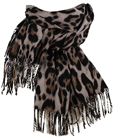 Damen Modeschal - weicher Viskosemix Kaschmir Schal - Winterschal Leo-Print modern & lang - Pashmina Stola Animalprint