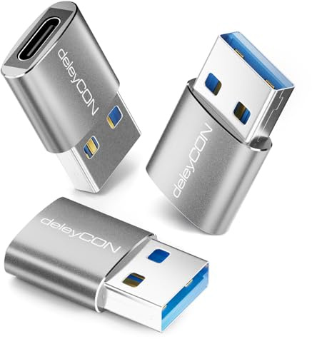 deleyCON USB C Adapter 3.0 5Gbps, USB C Buchse auf A Stecker, 3 Stück | Adapter für iPhone 17/16/15 Serie, iPad, Galaxy S26/S25/S24/S23 Serie, A56, A16, Laptop, Notebook, Carplay usw.