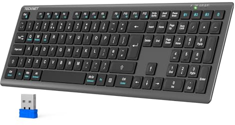 TECKNET Wireless Keyboard 2.4GHz Bluetooth Rechargeable for Multi Device | 4 Modes Connection, 500mAh Rechargeable Battery, Silent Typing, Ultra Slim Design, Compatible with Laptop Tablet PC, Grey