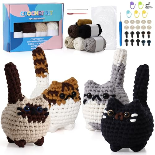 MEIVINES Häkelset Häkeln für Anfänger Häkelset Tiere | Katzen Häkel Set Crochet Set Häkelset für Anfänger Tiere mit Schritt für Schritt Video Tutorials Amigurumi Anfänger