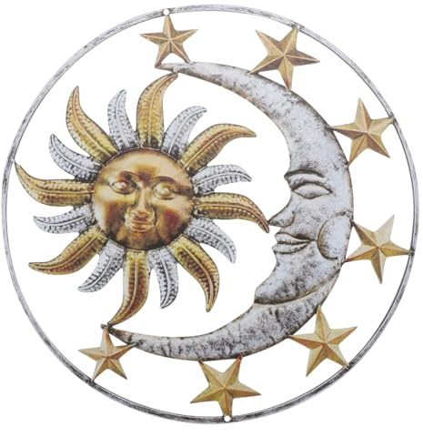 Abaodam Eisenkunst Hängeanhänger Sonne Mond Wandbehang Metallhandwerk für Innen Außen Garten Balkon Dekoration