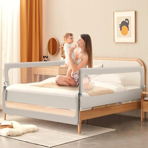 Jaxguom Rausfallschutz Bett, Rausfallschutz Boxspringbett, Bettgitter höhenverstellbar 72-86 cm, zusammenklappbar um 180 Grad (Grau, 200cm,1Seite)