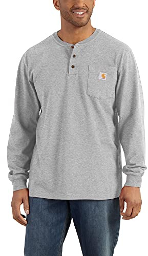 Carhartt Men's Dearborn Loose LS Henley T-Shirt, Heather Grey, 3X-Large Tall
