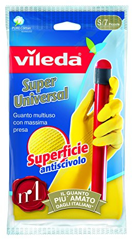 Vileda 1294641 Guanti Super Universal, Felpati All'Interno in Cotone e Con Rilievi Antiscivolo Per Un'Ottima Presa, Taglia Piccola