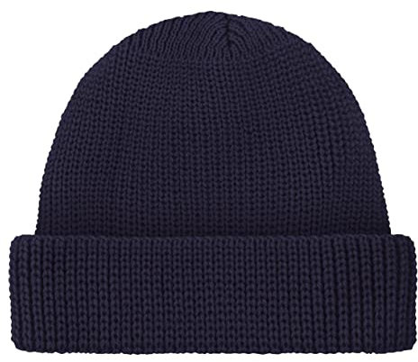 HANSEHELD Troyermütze 100% Schurwolle Strickmütze aus Wolle - Marine | Wollmütze | Grobstrick | Wolle | Umschlag | Made in Germany