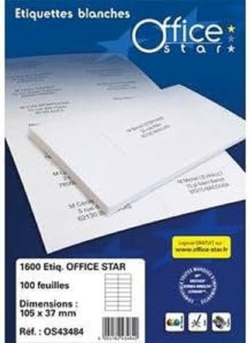 OFFICE STAR - 400 Étiquettes Autocollantes Multi-Usages Blanches Personnalisables Imprimables - Format 105 x 148,5 mm - Impression Laset Jet d'Encre et Copieur