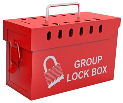 Lockout Tagout Group Lock Box, Red, Holds Upto 13 Padlocks | Powder Coated Steel Safety Lockout Box for Workplace Compliance
