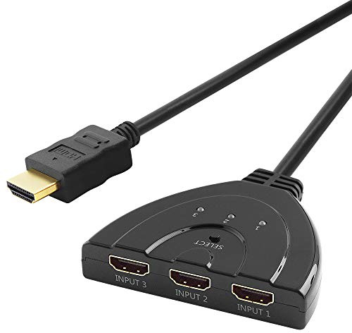 Automatische HDMI Adapter Verteiler-Box Splitter Weiche mit 20cm Kabel, 1 HDMI Stecker männlich auf 3 HDMI Buchse Kupplung weiblich vergoldet, High Speed, geeignet für 3D HD FullHD