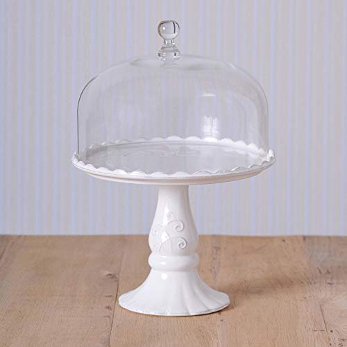 Home of Cake Virginia Casa Linea Volute Tortenständer mit Glasglocke in Weiß Ø 28 cm