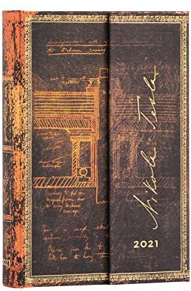 Paperblanks 12-Monatskalender, 2021, Tesla, Skizze einer Turbine | Tag zu Zeit | Mini (100 × 140 mm)